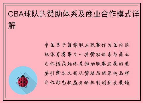 CBA球队的赞助体系及商业合作模式详解