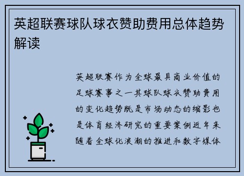 英超联赛球队球衣赞助费用总体趋势解读